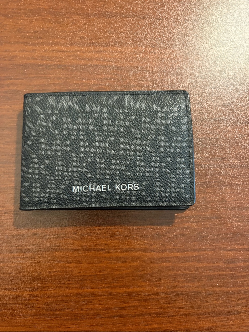 Michael Kors Black Monogram Card Holder with Silver Logo